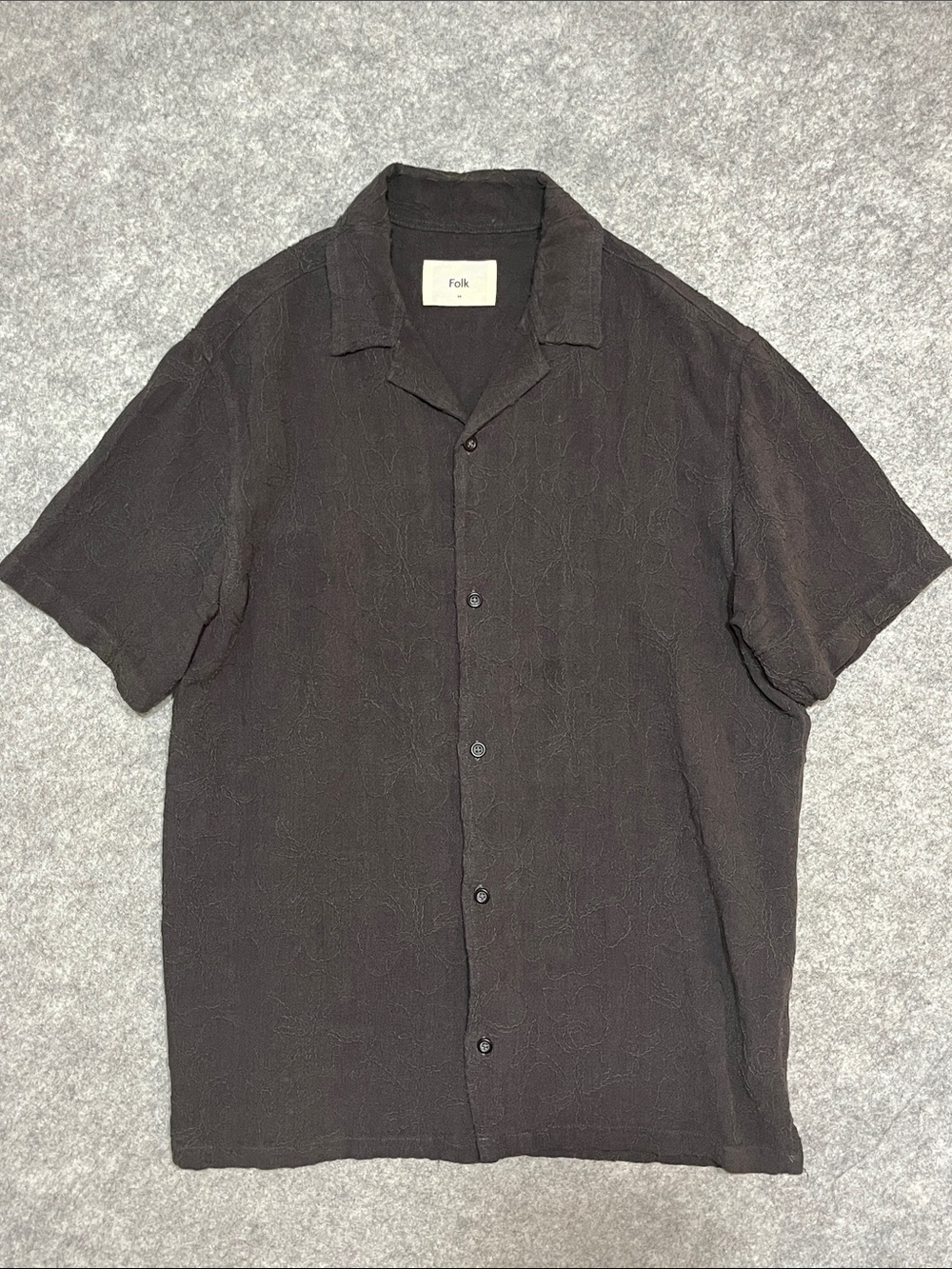Folk Black Short-Sleeve Camp Collar Button-Up Shirt